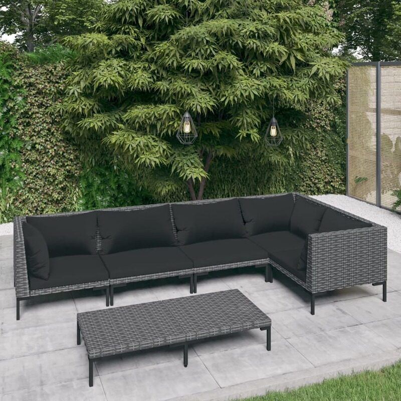 

vidaXL 6 Piece Garden Lounge Set with Cushions Poly Rattan Dark Grey