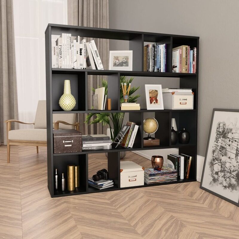 

vidaXL Room Divider/Book Cabinet Black 110x24x110 cm Engineered Wood