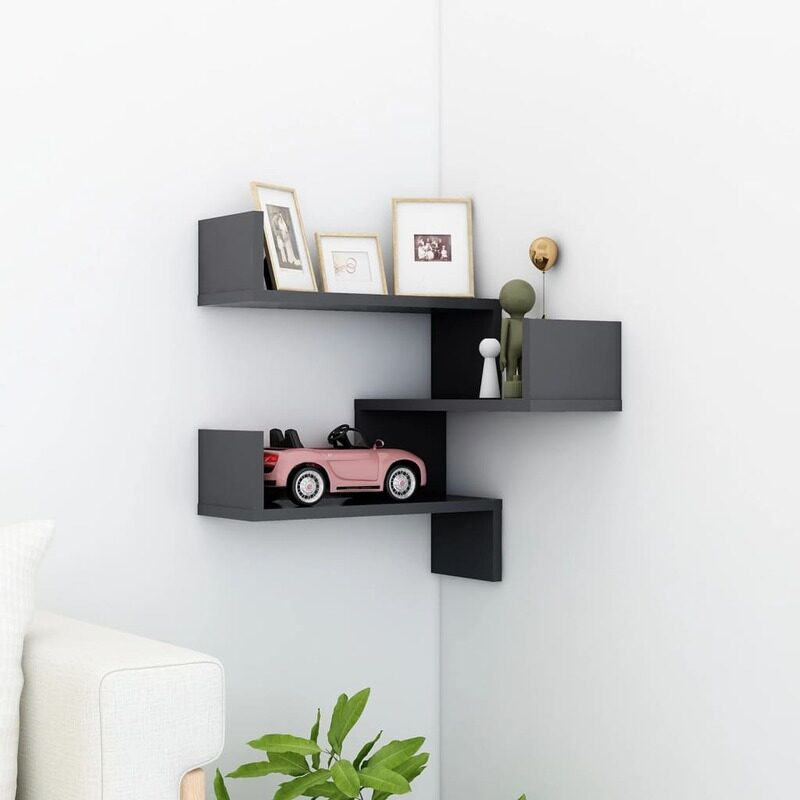 

vidaXL Wall Corner Shelf Grey 40x40x50 cm Engineered Wood