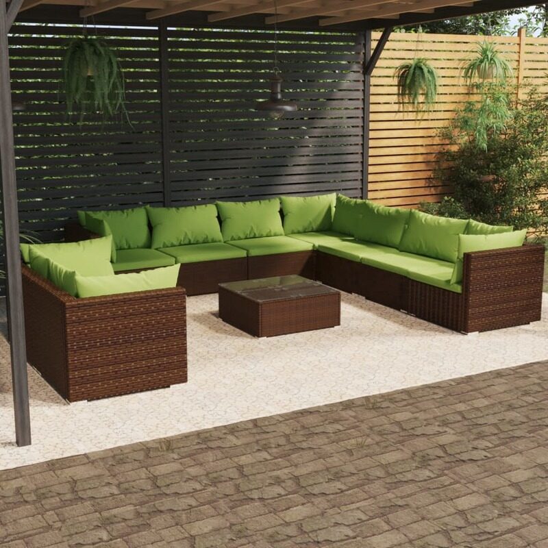 

vidaXL 10 Piece Garden Lounge Set with Cushions Brown Poly Rattan