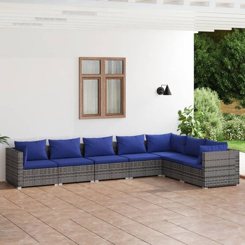 

vidaXL 7 Piece Garden Lounge Set with Cushions Poly Rattan Grey