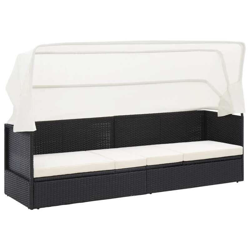 

vidaXL Garden Sofa with Canopy Black Poly Rattan