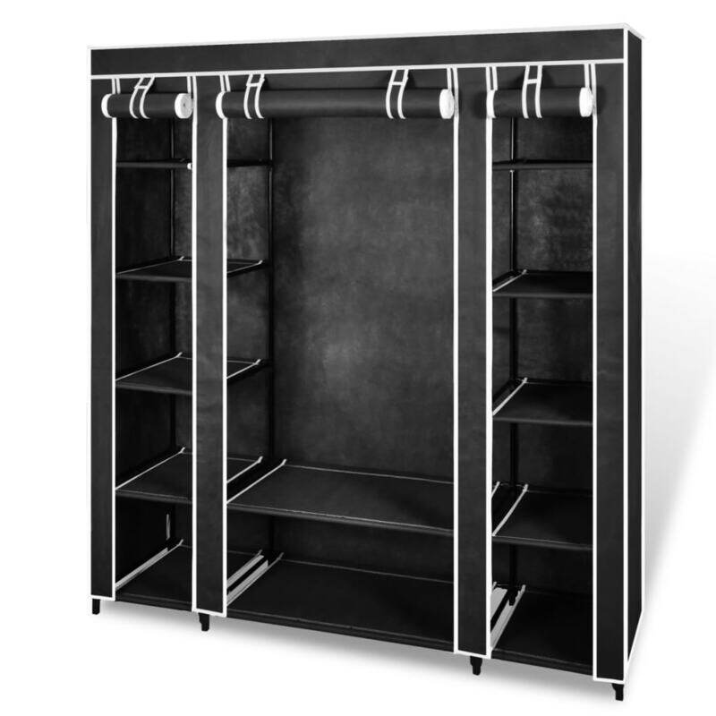 

vidaXL Fabric Wardrobe with Compartments and Rods 45x150x176 cm Black