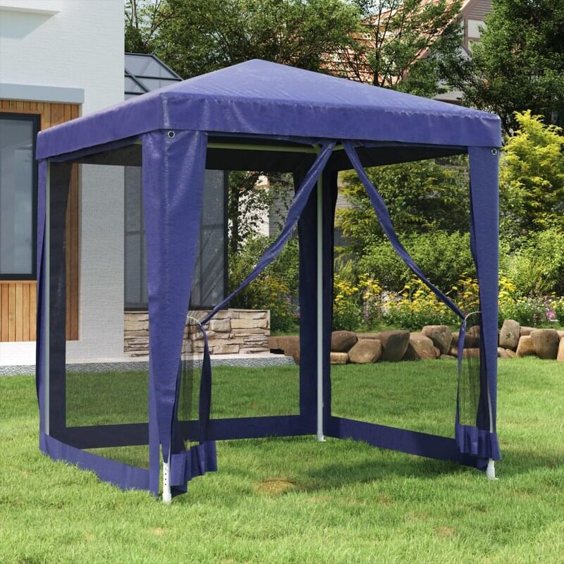 

vidaXL Party Tent with 4 Mesh Sidewalls Blue 2x2 m HDPE
