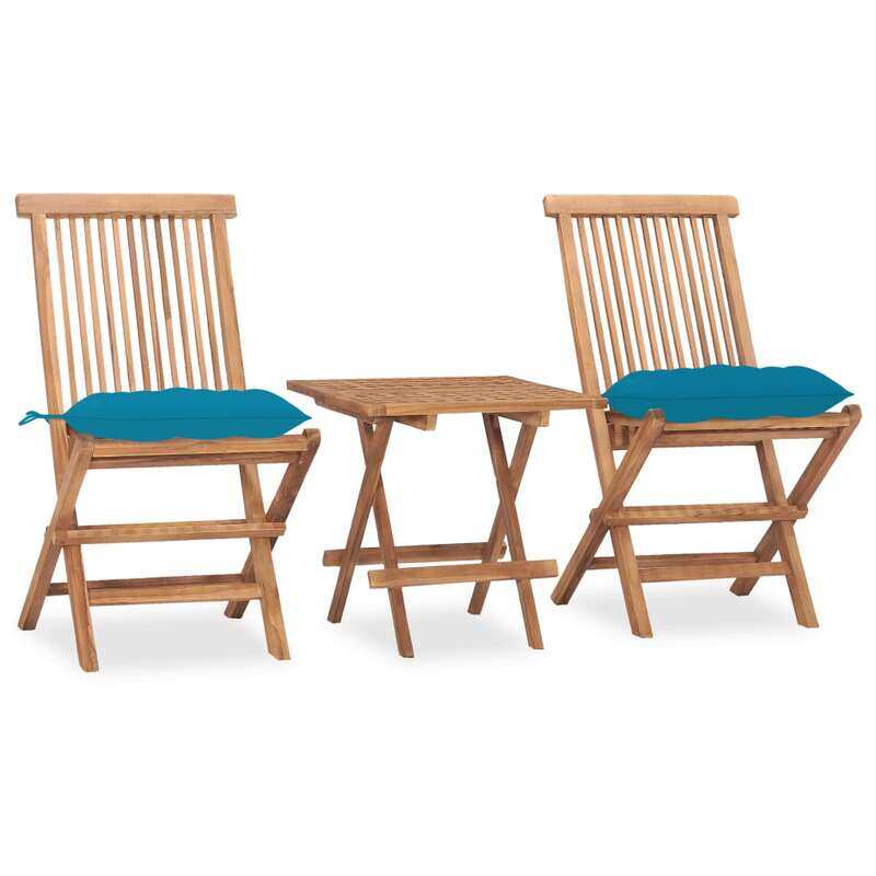 

vidaXL 3 Piece Folding Outdoor Dining Set with Cushion Solid Teak Wood
