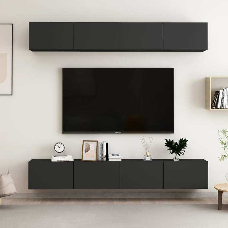 

vidaXL TV Cabinets 4 pcs Black 100x30x30 cm Engineered Wood
