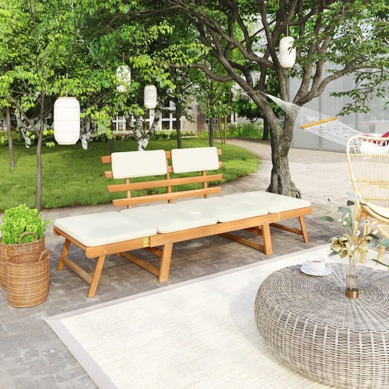 

vidaXL Garden Bench with Cushions 2-in-1 190 cm Solid Acacia Wood