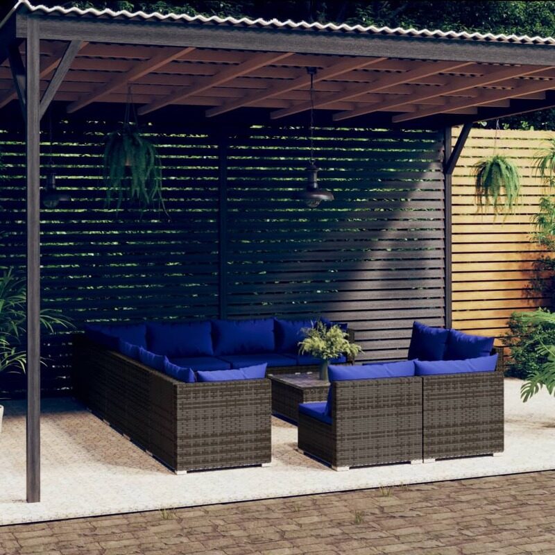 

vidaXL 13 Piece Garden Lounge Set with Cushions Grey Poly Rattan