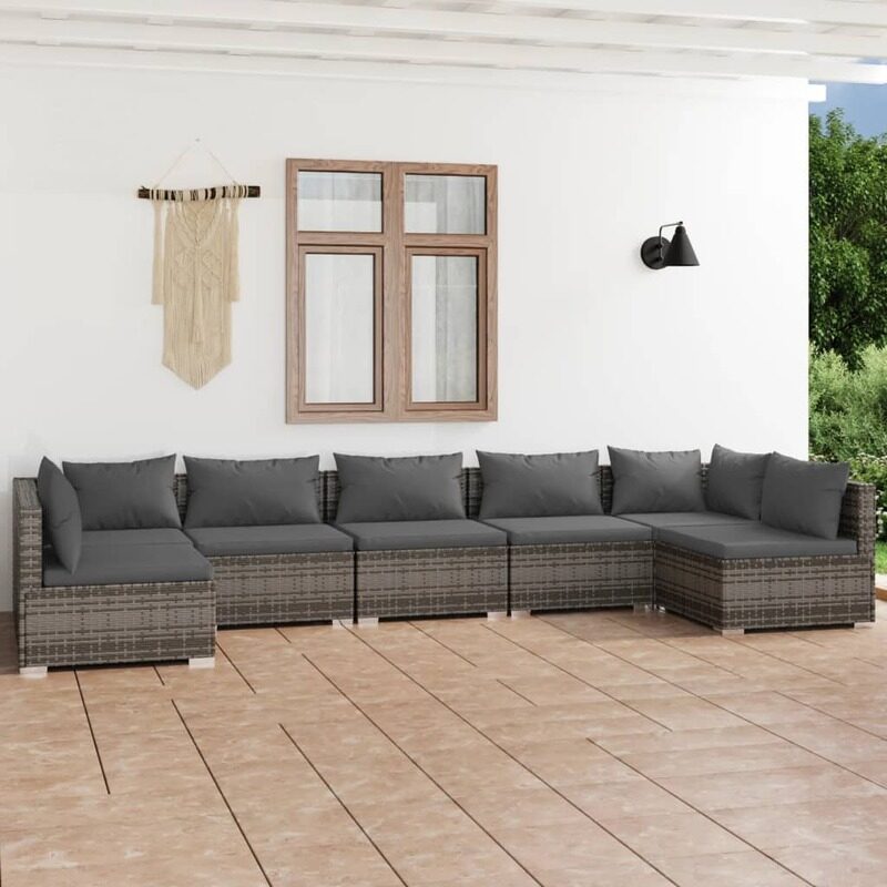 

vidaXL 7 Piece Garden Lounge Set with Cushions Poly Rattan Grey