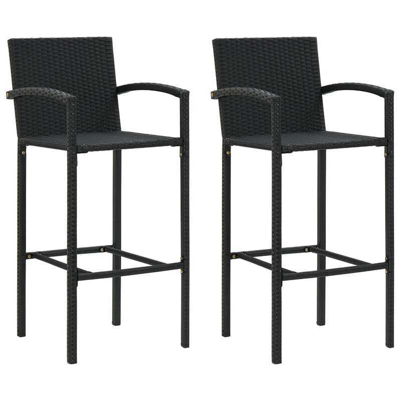 

vidaXL Bar Stools 2 pcs Black Poly Rattan