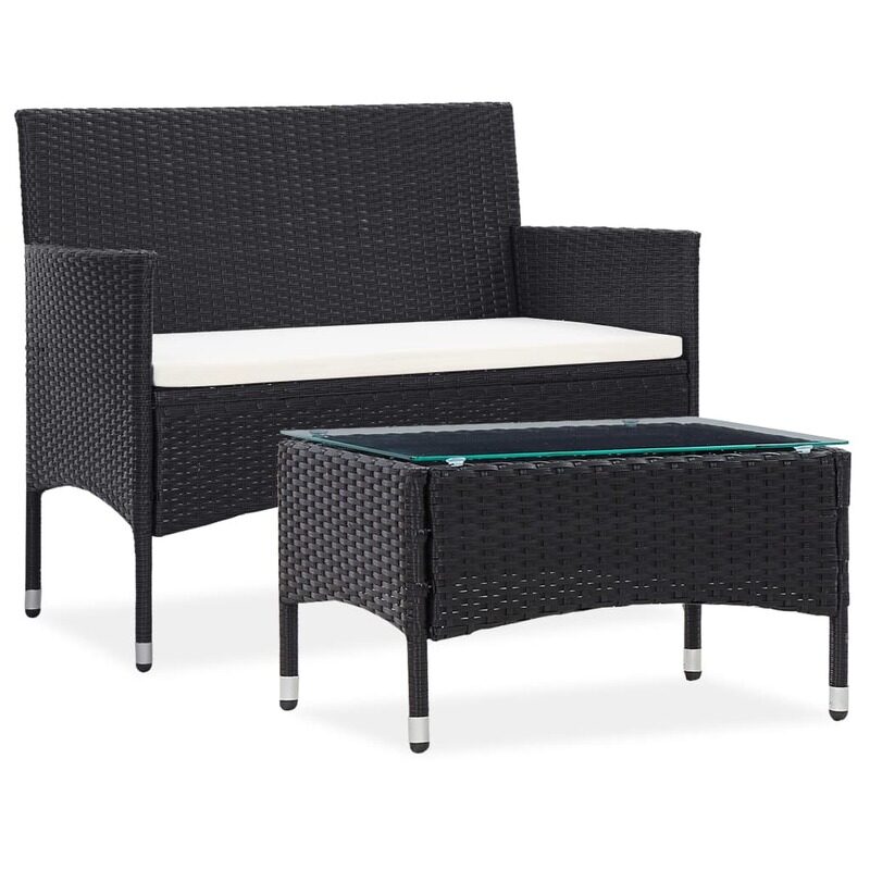 

vidaXL 2 Piece Garden Lounge Set with Cushion Poly Rattan Black