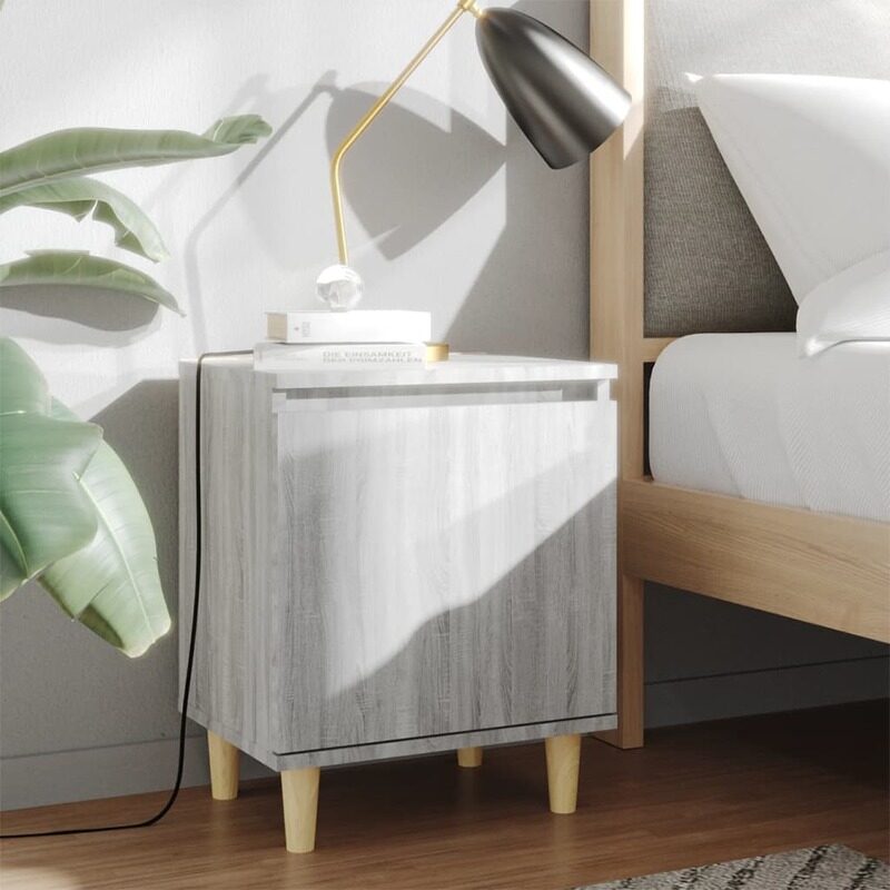 

vidaXL Bed Cabinet with Solid Wood Legs Grey Sonoma 40x30x50 cm