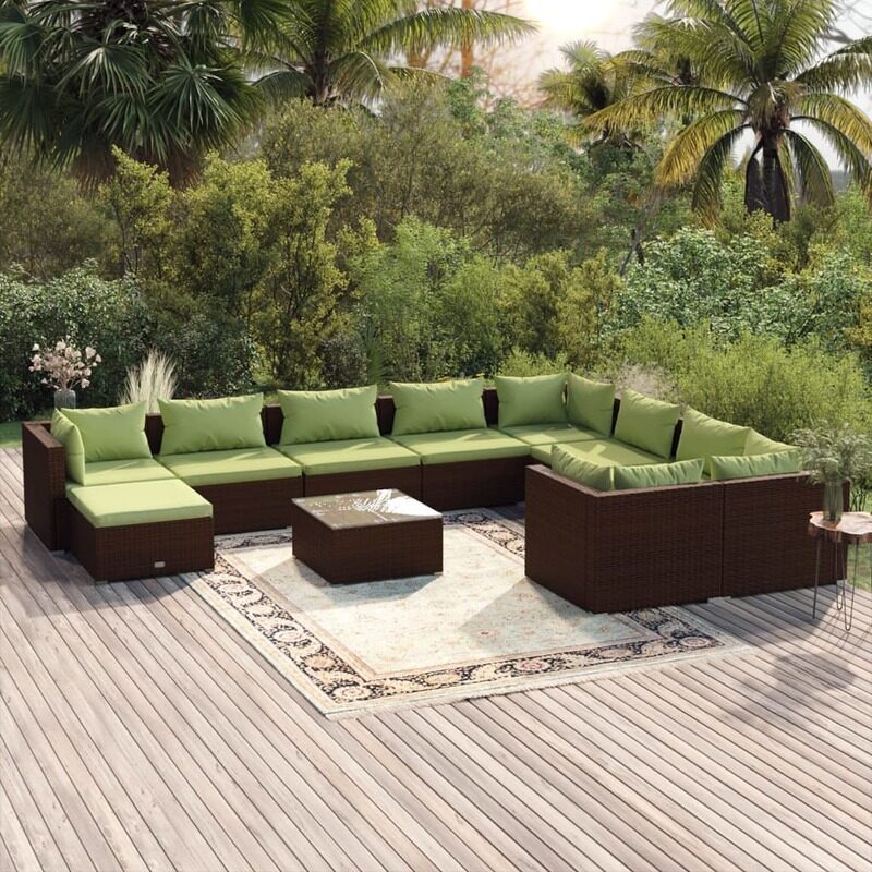 

vidaXL 11 Piece Garden Lounge Set with Cushions Poly Rattan Brown