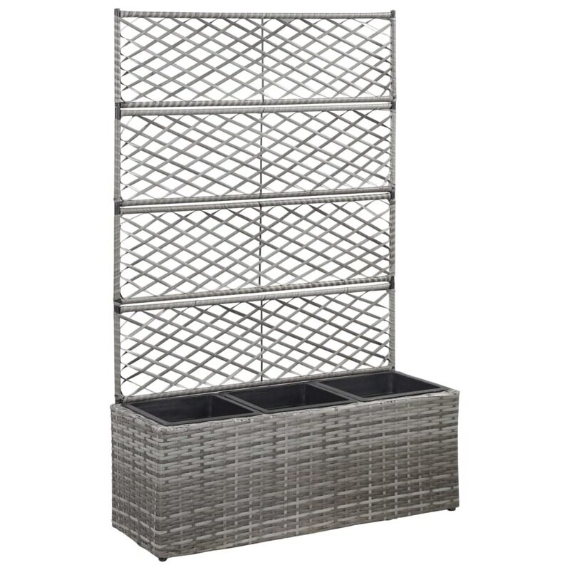 

vidaXL Trellis Raised Bed with 3 Pots 83x30x130 cm Poly Rattan Grey