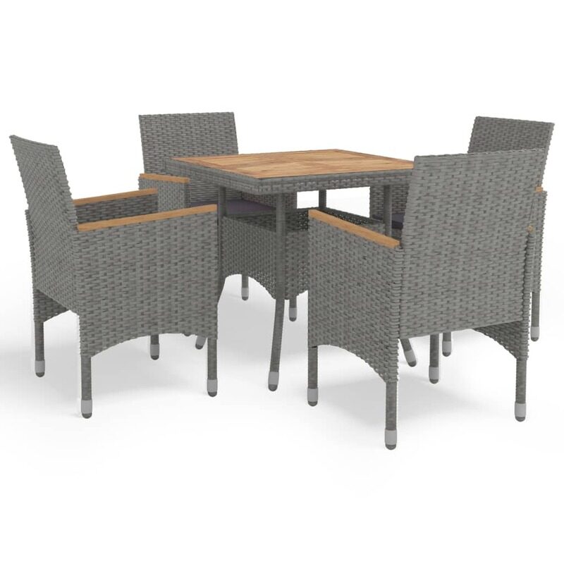 

vidaXL 5 Piece Garden Dining Set Grey Poly Rattan and Acacia Wood