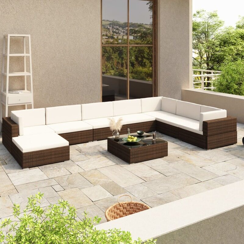 

vidaXL 8 Piece Garden Lounge Set with Cushions Poly Rattan Brown