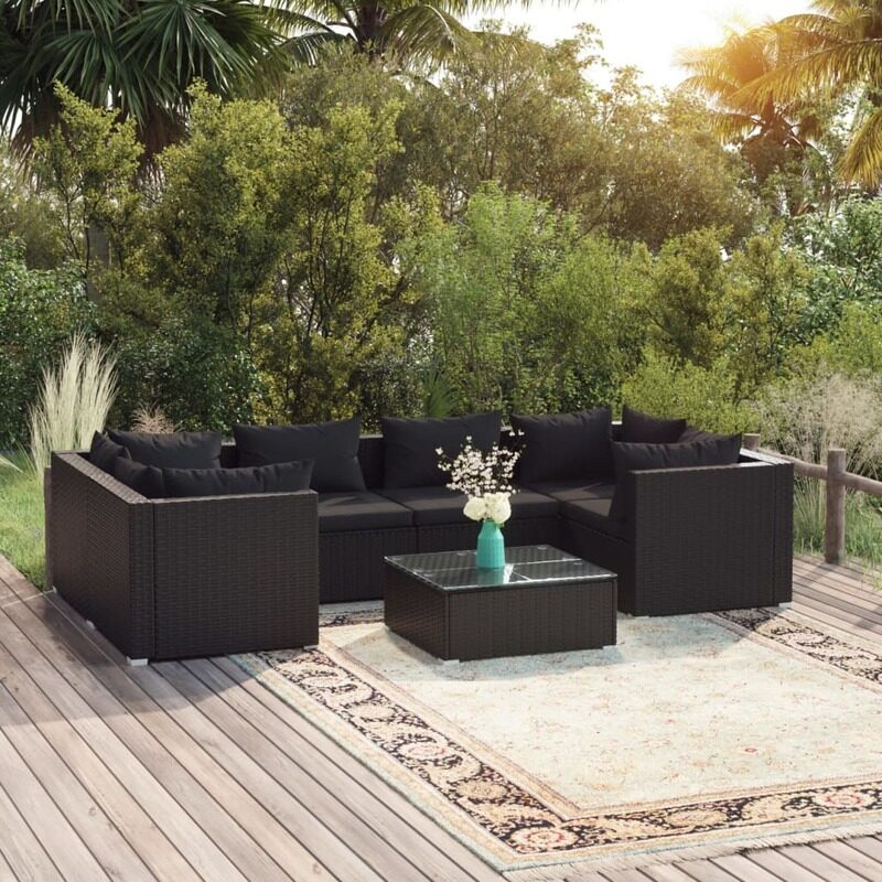 

vidaXL 7 Piece Garden Lounge Set with Cushions Poly Rattan Black
