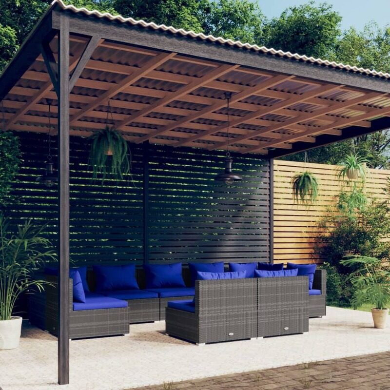

vidaXL 9 Piece Garden Lounge Set with Cushions Grey Poly Rattan