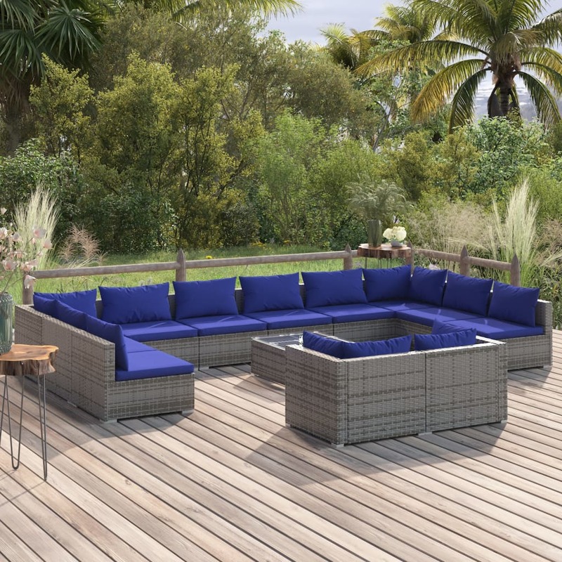 

vidaXL 13 Piece Garden Lounge Set with Cushions Grey Poly Rattan