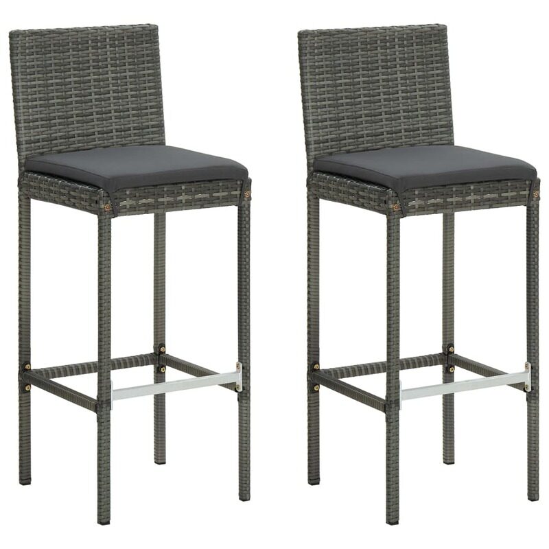 

vidaXL Garden Bar Stools with Cushions 2 pcs Grey Poly Rattan