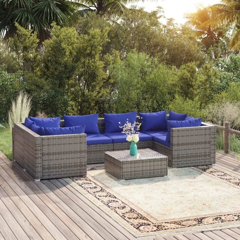 

vidaXL 7 Piece Garden Lounge Set with Cushions Poly Rattan Grey