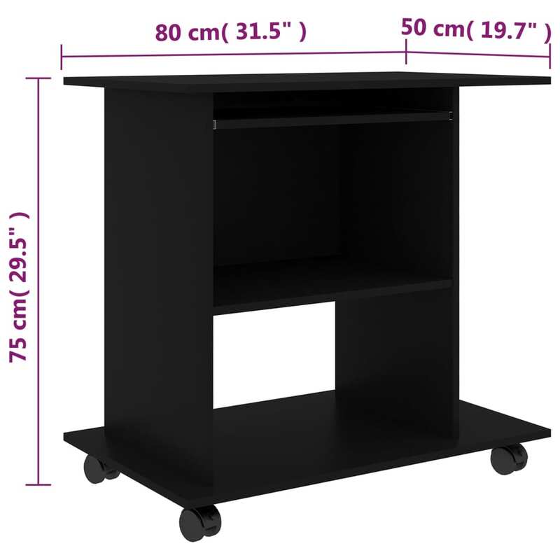 vidaXL Computer Desk Black 80x50x75 cm Engineered Wood