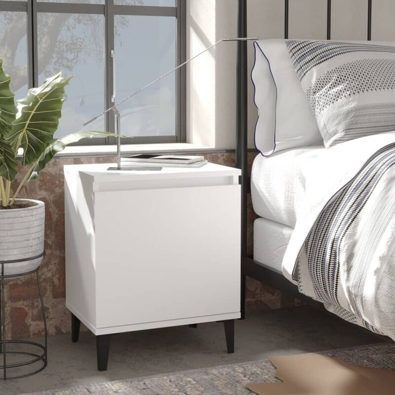 

vidaXL Bed Cabinet with Metal Legs White 40x30x50 cm