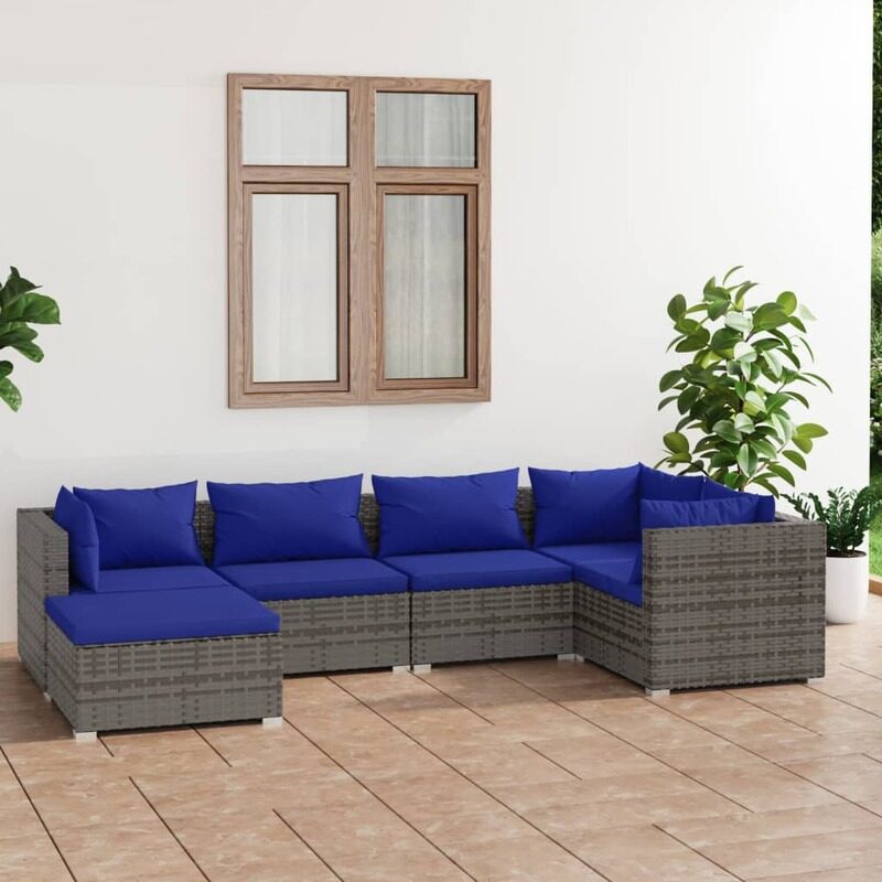 

vidaXL 6 Piece Garden Lounge Set with Cushions Poly Rattan Grey