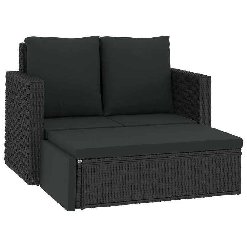 vidaXL 2 Piece Garden Lounge Set with Cushions Poly Rattan Black