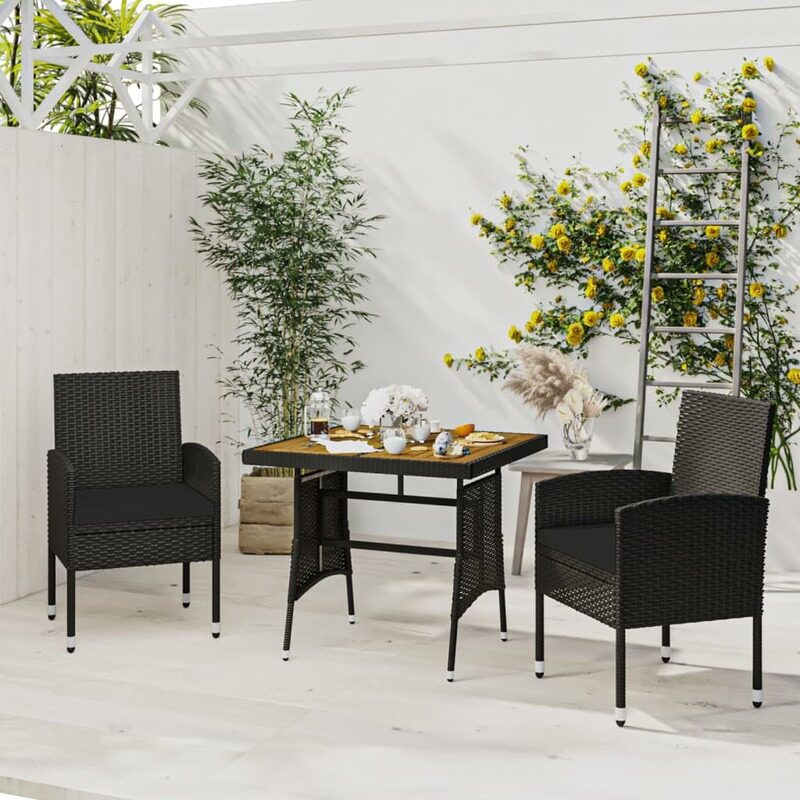 

vidaXL 3 Piece Outdoor Dining Set Poly Rattan Black