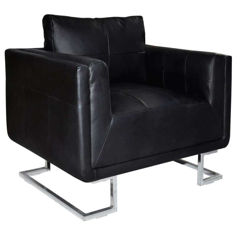 

vidaXL Cube Armchair with Chrome Feet Black Faux Leather