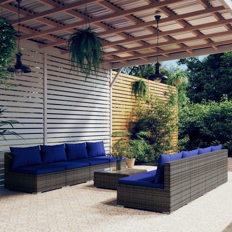

vidaXL 9 Piece Garden Lounge Set with Cushions Poly Rattan Grey