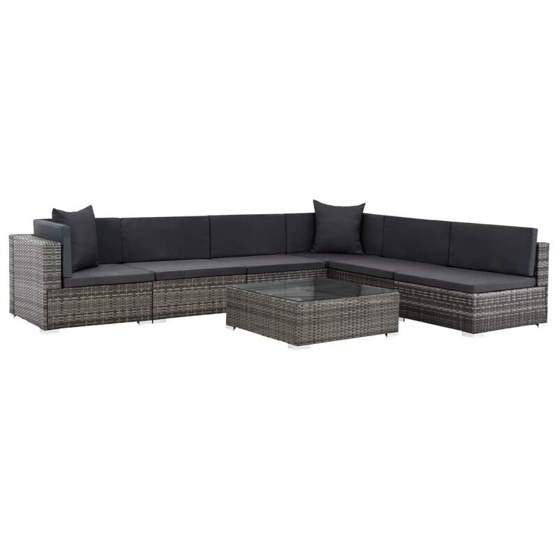 

vidaXL 7 Piece Garden Lounge Set with Cushions Poly Rattan Grey