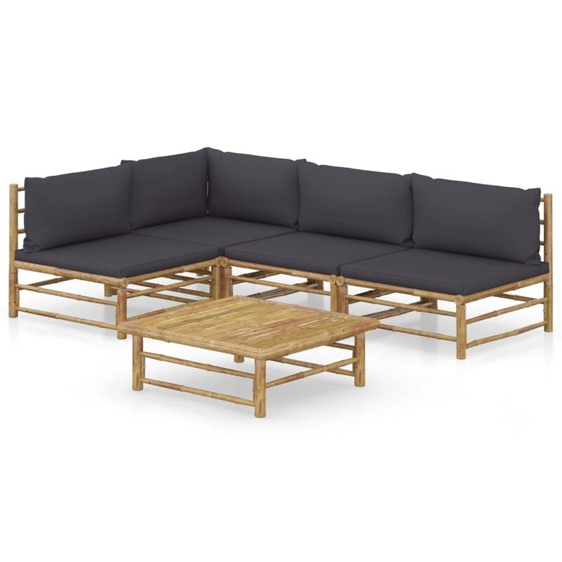 

vidaXL 5 Piece Garden Lounge Set with Dark Grey Cushions Bamboo