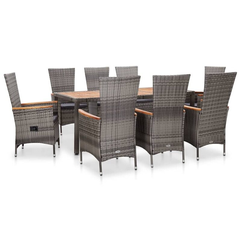 

vidaXL 9 Piece Outdoor Dining Set with Cushions Poly Rattan Grey