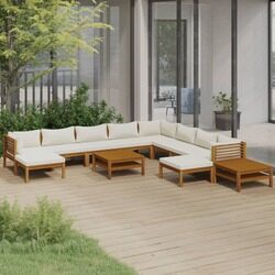 vidaXL 12 Piece Garden Lounge Set with Cream Cushion Solid Acacia Wood