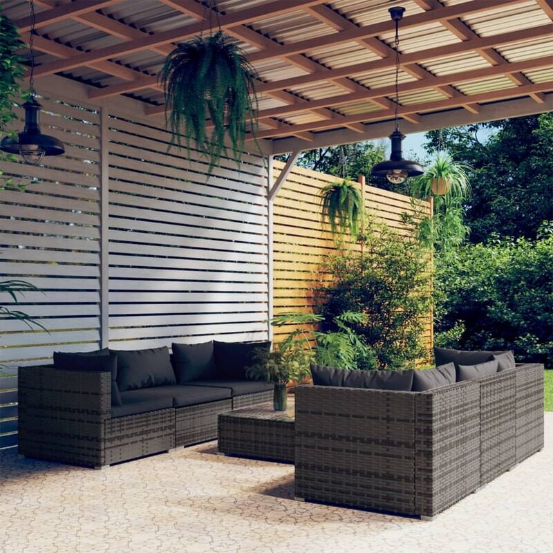 

vidaXL 7 Piece Garden Lounge Set with Cushions Poly Rattan Grey