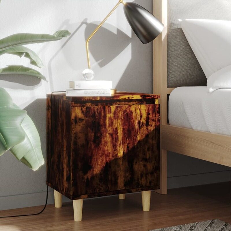 

vidaXL Bed Cabinet with Solid Wood Legs Smoked Oak 40x30x50 cm