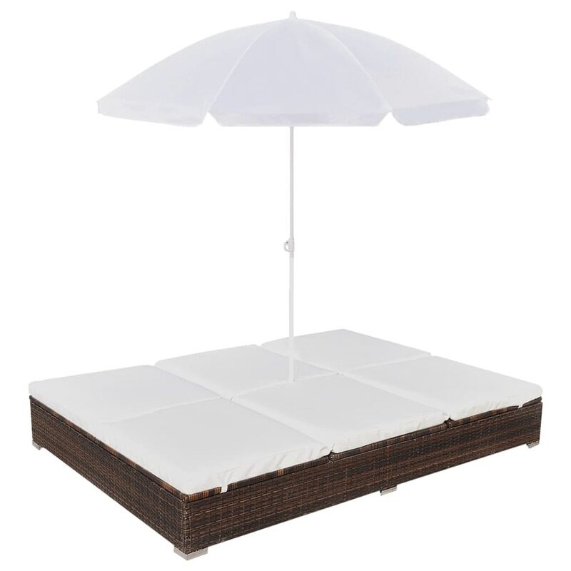 

vidaXL Outdoor Lounge Bed with Umbrella Poly Rattan Brown