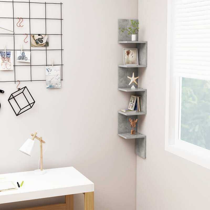 

vidaXL Wall Corner Shelf Concrete Grey 20x20x127.5 cm Engineered Wood