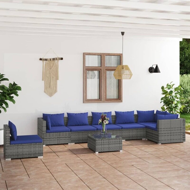 

vidaXL 8 Piece Garden Lounge Set with Cushions Poly Rattan Grey