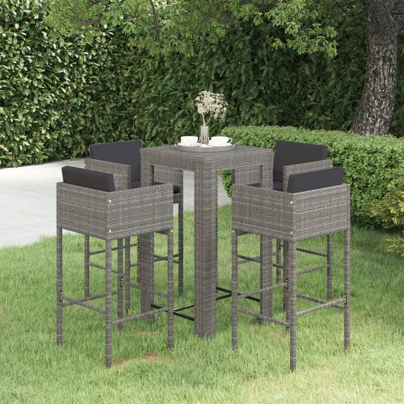 

vidaXL 5 Piece Garden Bar Set with Cushions Poly Rattan Grey