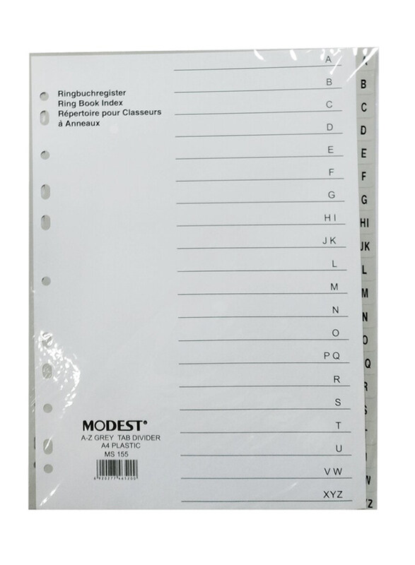 

Modest Paper Divider A4 A - Z without Number Set, Grey