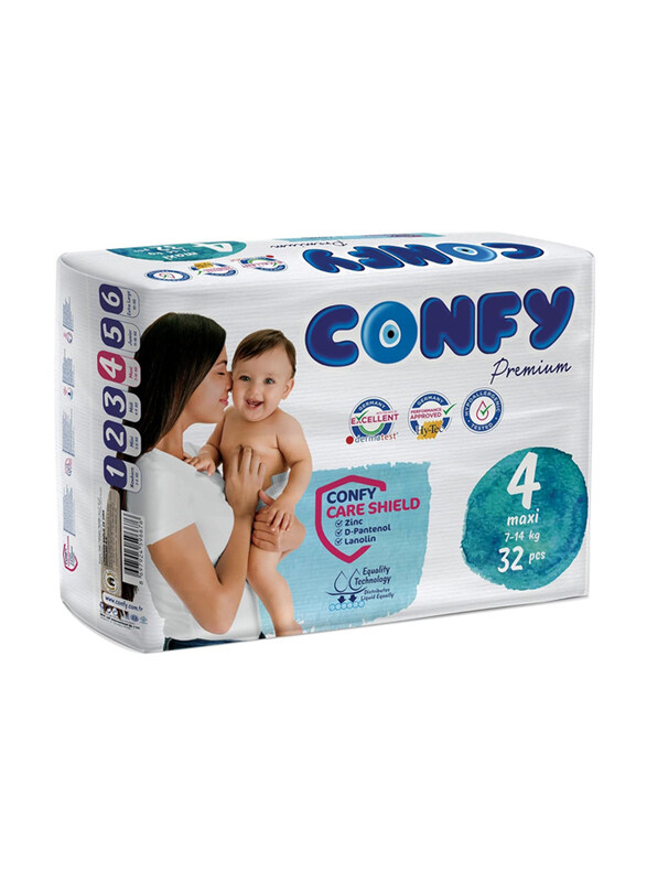 

Confy Premium Baby Diapers, Size 4, Maxi, 7-14 Kg, 32 Count