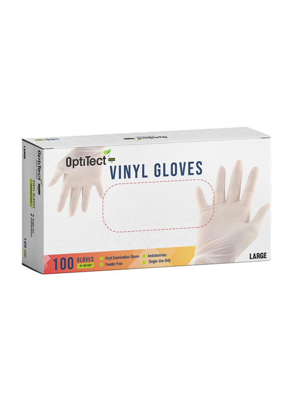 

OptiTect Powder Free Disposable Vinyl Gloves, Large, 3 x 100 Pieces