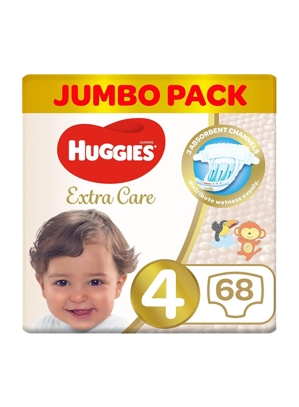 

Huggies Extra Care Diapers, Size 4, 8-14 Kg, Jumbo Pack, 68 Count