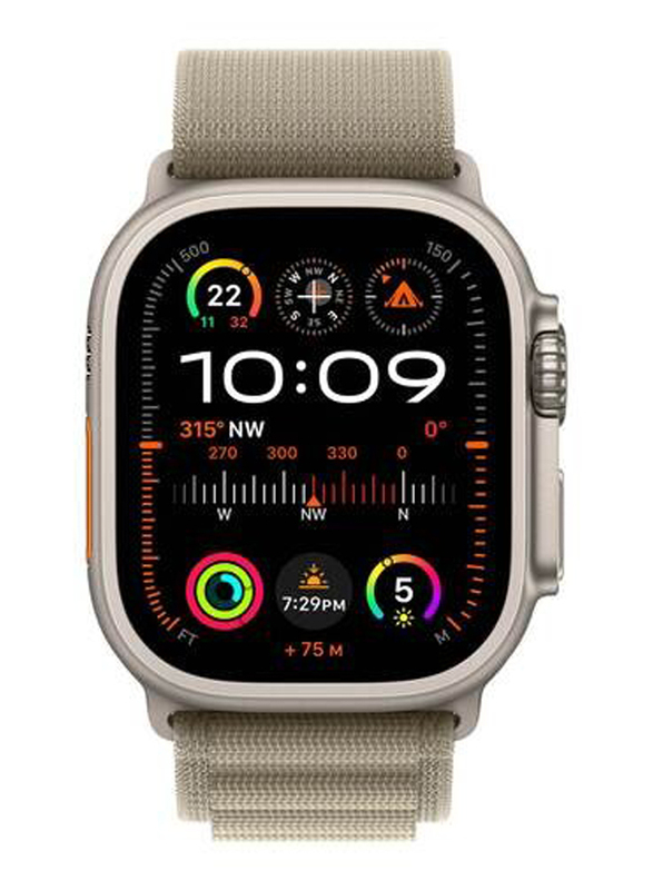 Apple Ultra 2 LTE 49mm Smartwatch, GPS + Cellular, Titanium Case with Large Olive Alpine Loop