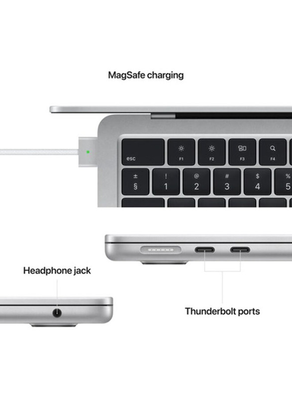 Apple MacBook Air Laptop, 13.6" Liquid Retina Display, Apple M2 Chip 8-Core CPU, 512GB SSD, 8GB RAM, Apple 10-Core GPU, English/Arabic Keyboard, macOS, MLY03AB/A, Silver