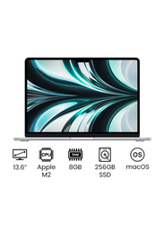 Apple MacBook Air Laptop, 13.6" Liquid Retina Display, Apple M2 Chip 8-Core CPU, 256GB SSD, 8GB RAM, Intel UHD 8-Core Graphics, EN/AR-KB, macOS, MLXY3AB/A, Silver, Middle East Version