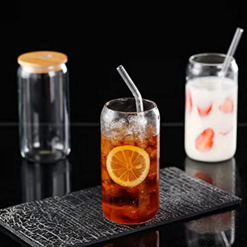 Yarnow 2-Piece Can Glass Tumblers with Lids and Straw, Clear